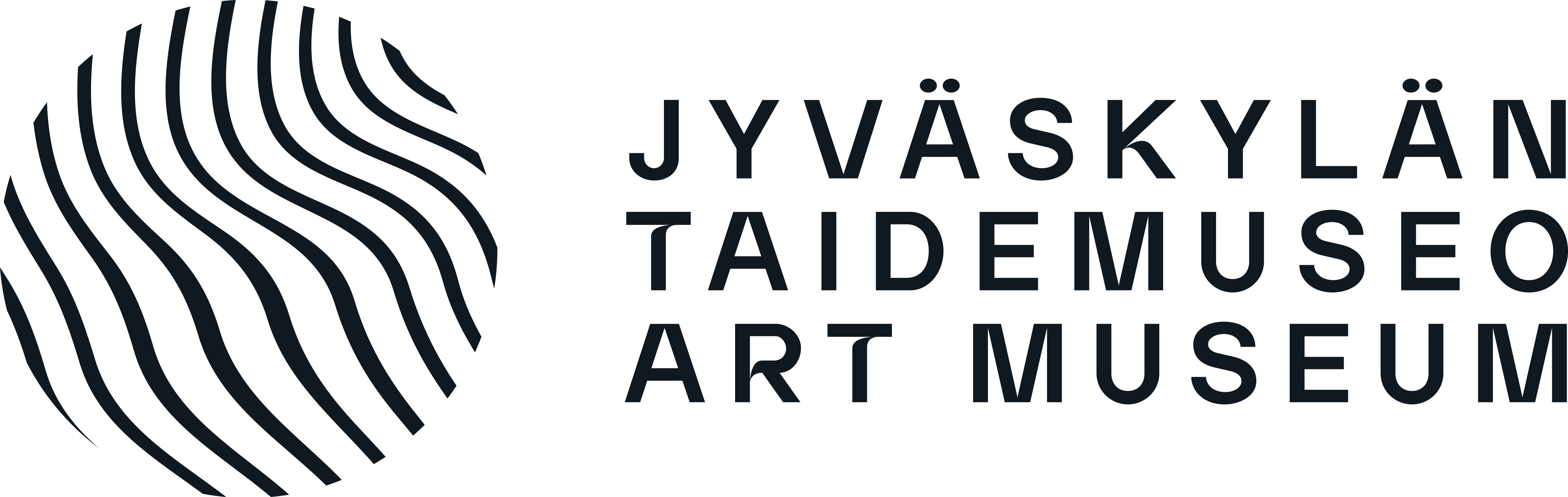 Pyöreä aaltoileva logo, jonka vieressä teksti Jyväskylän taidemuseo Art Museum